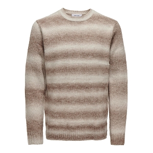 ONLY AND SONS ONSMARCEL REG 3 GRADIENT CREW KNIT<br>Marron beige