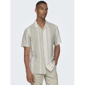 ONLY AND SONS ONSCAIDEN LIFE STRIPE LINEN RESORT NOOS<br>Blanc beige Lin