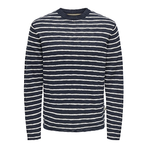 ONLY AND SONS ONSDANNY REG LS STRIPE CREW KNIT<br>Blanc marine