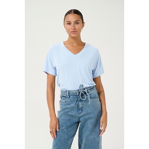 KAFFE DK COMPANY KAFRIDA VNECK TSHIRT<br>Bleu ciel