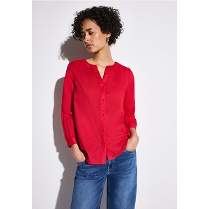 STREET ONE COTTON SPLITNECK BLOUSE W TAPES UNI<br>Rouge