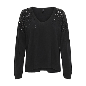ONLY STARRY LS SEQUIN BOXY VNECK KNT<br>Noir
