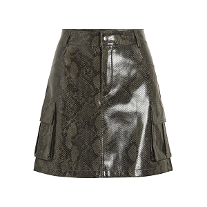 VILA VILISANA HW SHORT SNAKE PU SKIRT<br>Kaki multi Simili cuir