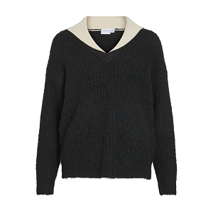 VILA VIMELOWA VNECK LS COLLAR KNIT TOPC34<br>Noir