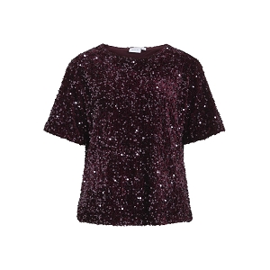 VILA VIFAITH ONECK SS SEQUIN TOP1<br>Bordeaux