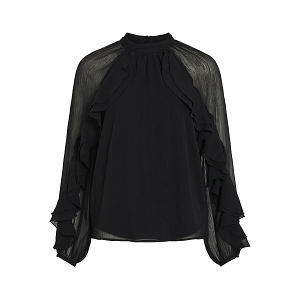 VILA VIBINNA HIGH NECK LS SHIRT FRILL TOP<br>Noir