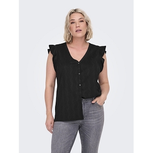 ONLY CARMAKOMA CARDIA SS V NECK FRILL TOP<br>Noir