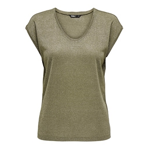ONLY CARMAKOMA CARSILVERY SS V NECK LUREX TOP JRS NOOS<br>Mordoré