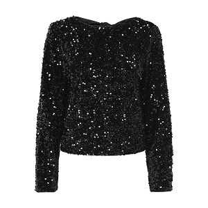 4200119 CONFIDENCE LS SEQUIN BOW TOP JRS:Noir//Sequins & Perles