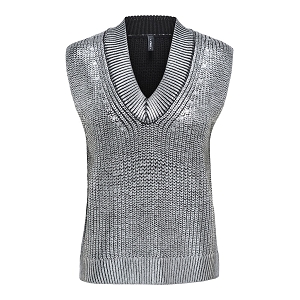  NEVADA SL VNECK FOIL COATED PULL KNT<br>Noir argent  