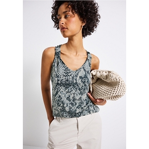 STREET ONE PRINTED JERSEY TOP W.KNOT DETAIL<br>Marine Blanc