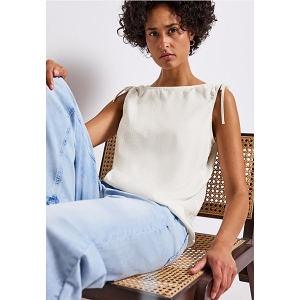 STREET ONE SEERSUCKERTOP W GATHERING DETAIL<br>Blanc