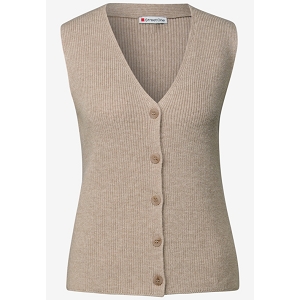 STREET ONE COSY RIBBED SLEEVELESS CARDIGAN<br>Beige