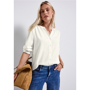 STREET ONE SEERSUCKER BUTTONED SPLITNECKBLOUSE<br>Blanc