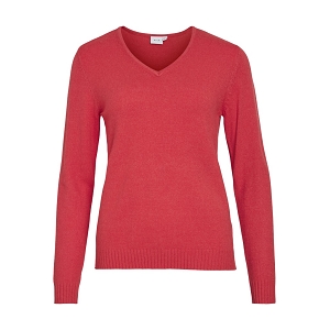 VILA VIRIL VNECK LS KNIT TOP  NOOS<br>Rouge