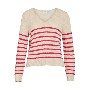 VILA VIPOCA REV VNECK LS KNIT TOPPB<br>Beige rose