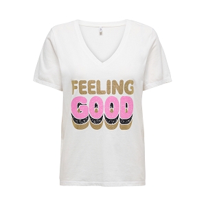 ONLY LUCY LIFE SS VNECK PRINT TOP CS JRS<br>Blanc