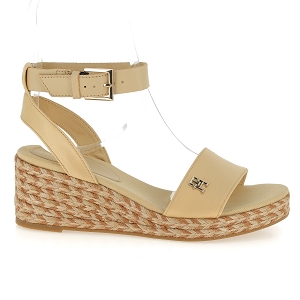 TOMMY HILFIGER COLORFUL WEDGE SATIN SANDAL<br>Beige or Toile Satin