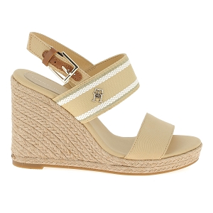 TOMMY HILFIGER WEBBING HIGH WEDGE SANDAL<br>Beige or Toile Satin