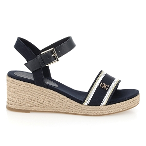 TOMMY HILFIGER WEBBING WEDGE SANDAL<br>Marine multi Toile Canvas