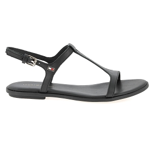 TOMMY HILFIGER TH FLAT SANDAL<br>Noir Cuir lisse