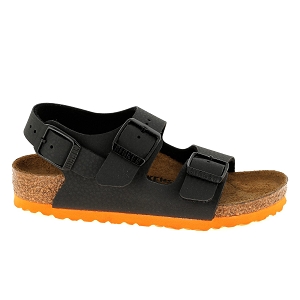 BIRKENSTOCK MILANO KIDS BIRKOFLOR<br>Noir orange Cuir synthétique