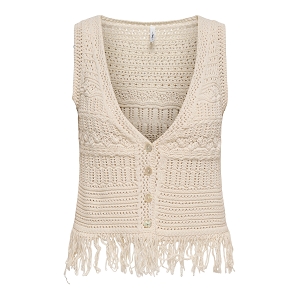 ONLY ALIX LIFE SL FRINGE WAISTCOAT KNT<br>Beige Dentelle