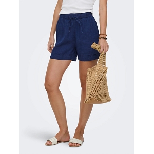 ONLY LEONI SEERSUCKER PULL UP SHORTS WVN<br>Marine