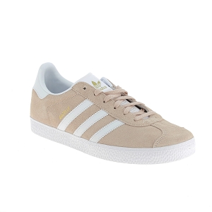 Le carre de la mode Adidas fille gazelle j rose blanc croute de cuir chaussures