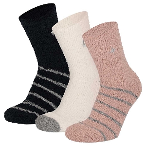  LADIES SOFTY BEDSOCKS<br>Noir rose  Rayures