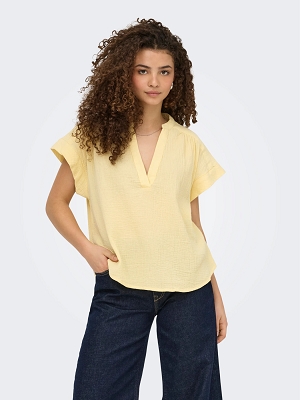 ONLY HILDREW SS VNECK TOP FR WVN<br>Jaune Coton