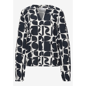 STREET ONE LTD QR PRINTED MATMIX SHIRT W.SPLIT<br>Marine Blanc