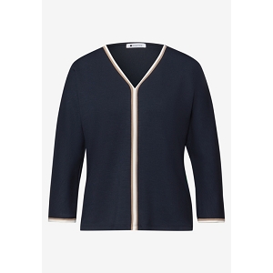 STREET ONE SHIRT W.STRIPED PANEL<br>Marine