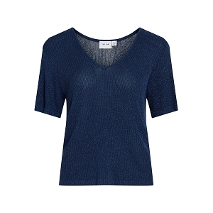 VILA VIJOBA SS VNECK REVERSABLE KNIT TOPRC<br>Bleu
