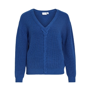 VILA VISPARIA BOATNECK LS TIE DETAIL KNIT TOP<br>Bleu