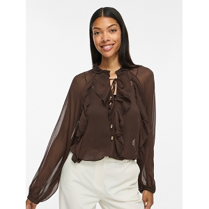 VILA VITIRO VNECK LS FLOUNCE TOPBFS<br>Marron