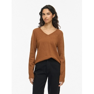 VILA VIRIL VNECK LS KNIT TOP  NOOS<br>Camel