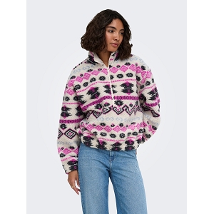 ONLY JANNE AZTEC TEDDY LS ZIP CC SWT<br>Beige rose Polaire