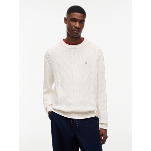 TOMMY JEANS DM0DM23405YBH  TJM REG CABLE KNIT SWEATER<br>Blanc cassé