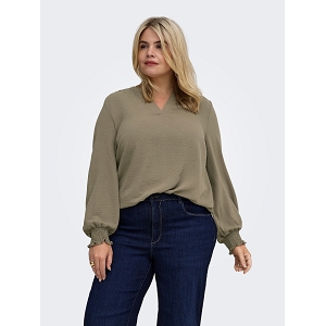 ONLY CARMAKOMA CARMETTA VNECK LS TOP WVN NOOS<br>Beige foncé