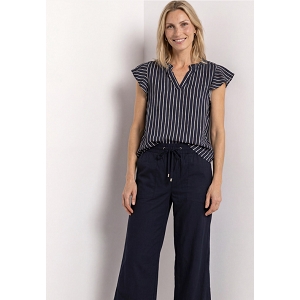 STREET ONE LTD QR SPLITNECK BLOUSETOP W VOLAN<br>Marine Blanc