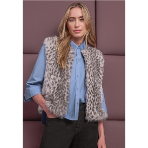 STREET ONE FAKE FUR VEST W. AOP<br>Beige marron Imitation Poils