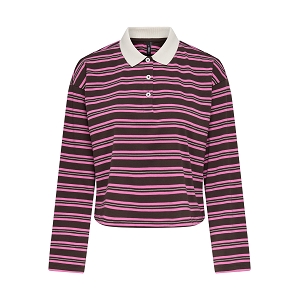 4001148 ONLKARI LS POLO TOP JRS:Marron rose//Rayures