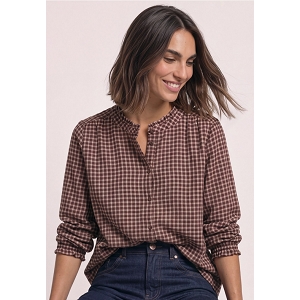 STREET ONE YD CHECK BLOUSE W FRILL DETAILS<br>Marron rose