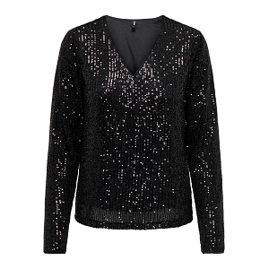  SEQUINS LS V NECK TOP CS JRS<br>Noir  PROMOTIONS