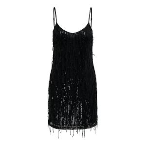  SPACY STRAP SHORT DRESS WVN<br>Noir  Sequins & Perles