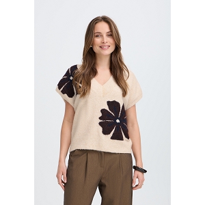  BYOMEA VNECK SLIPOVER<br>Beige marron  Imprimé