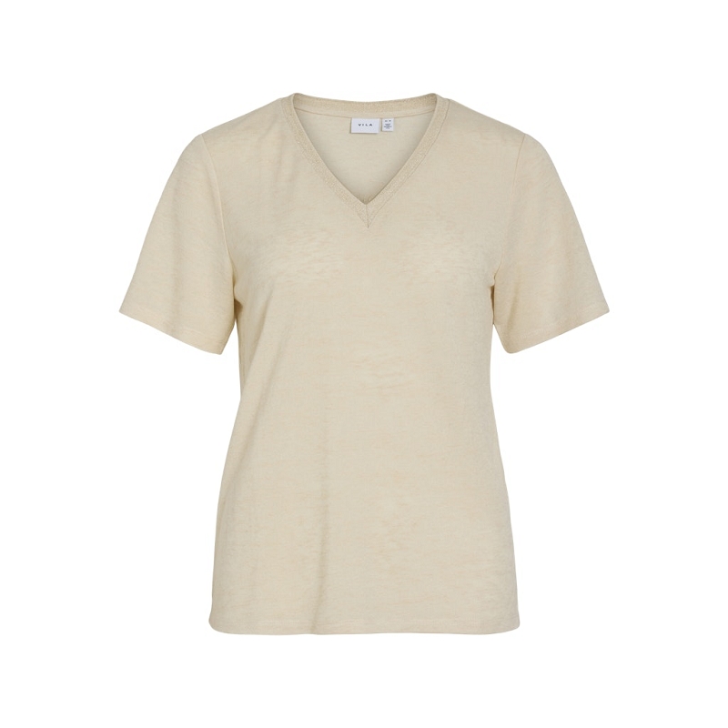 Vila VIGAELLE VNECK SS EMB TSHIRTC32