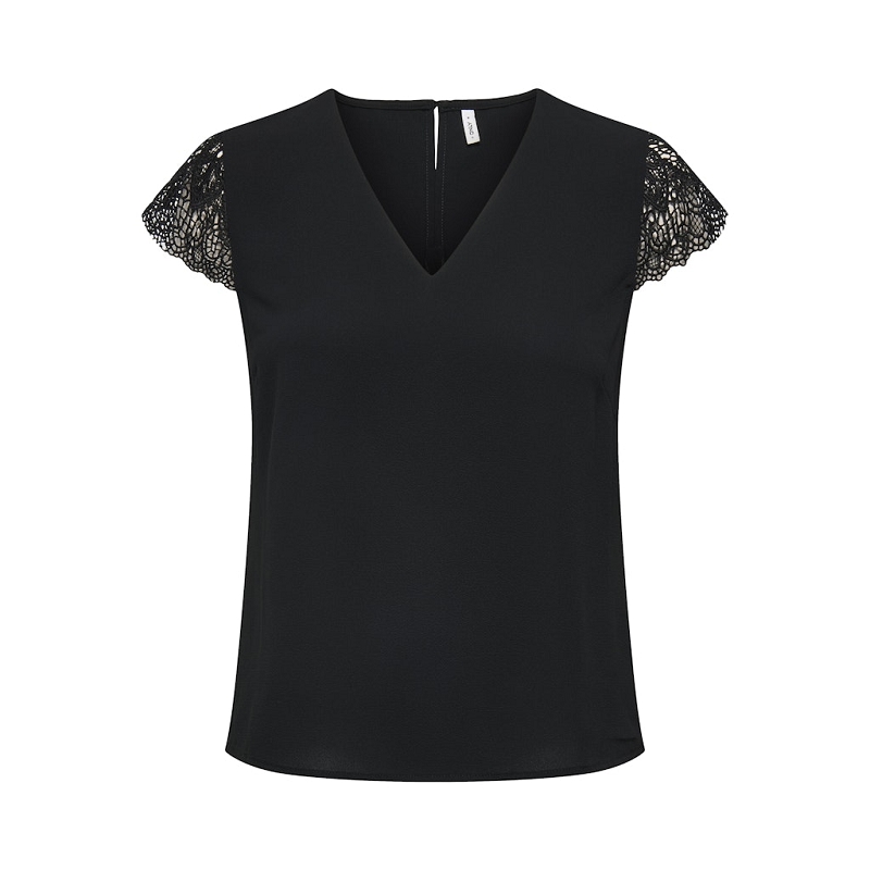 Only ELVA FR SS LACE VNECK TOP CS PTM