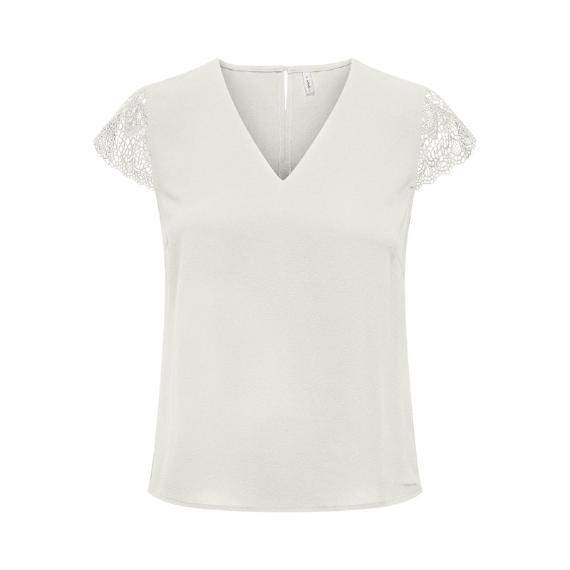 Only ELVA FR SS LACE VNECK TOP CS PTM